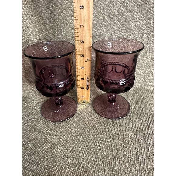 Vintage Amethyst purple thumbprint wine glass water goblet set of two - Picture 7 of 8